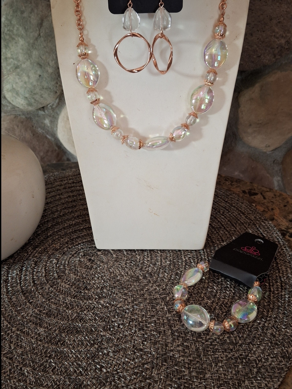 Iridescent Bead Necklace with Rose Gold Accents